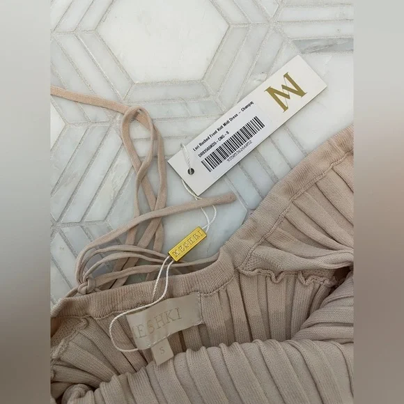 NWT Meshki Lori Halter Strap Ruched Front Ribbed Knit Midi Dress | S - Picture 4 of 6